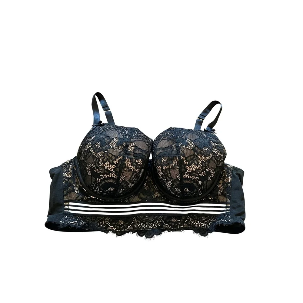 Cacique Black Boost Balconette Longline Bra 42C Nude Lining Padded Underwire